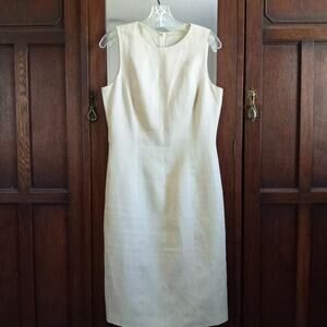 GRUPPO Italy 100% Linen Flax Dress SZ M Lined Sleeveless Sheath Back Zip Tan